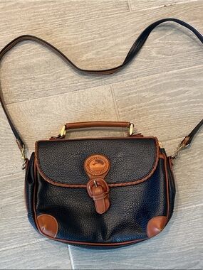 Vintage Dooney & Bourke Blue and Brown Pebbled Leather Crossbody Satchel/Handbag